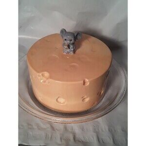 Vintage Cheese Cloche, Mouse on Cheese Wheel Ceramic